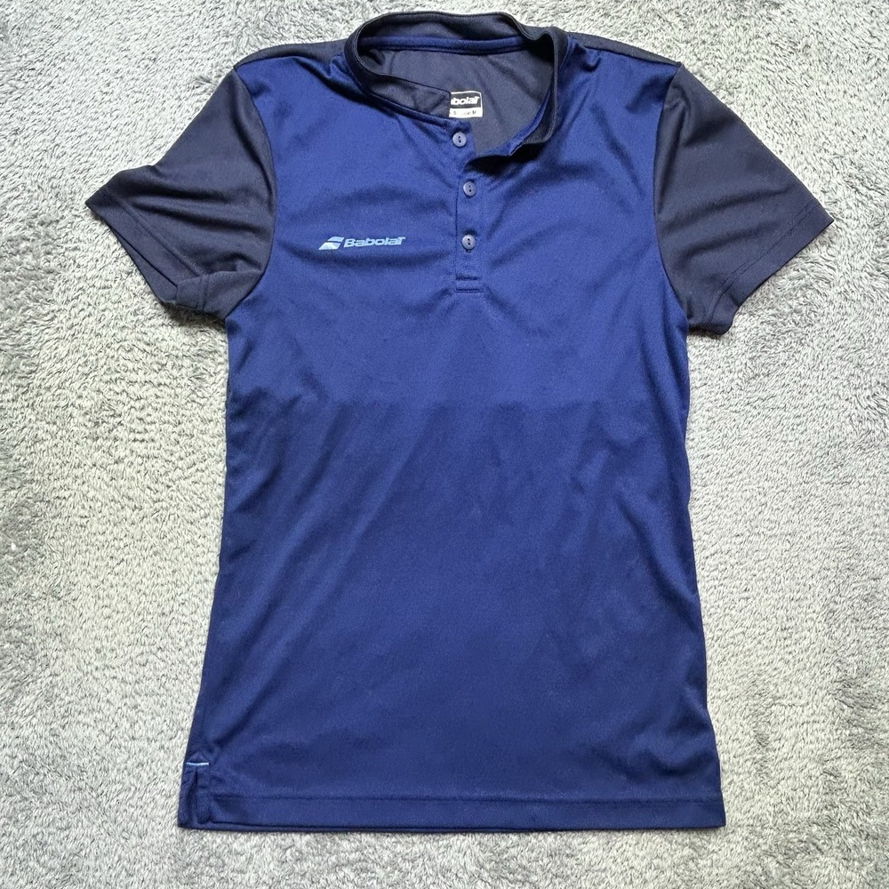 Babolat Play Tennis Polo Shirt Men's S Blue Neavy‎ Henley Short Sleeve Sport EUC